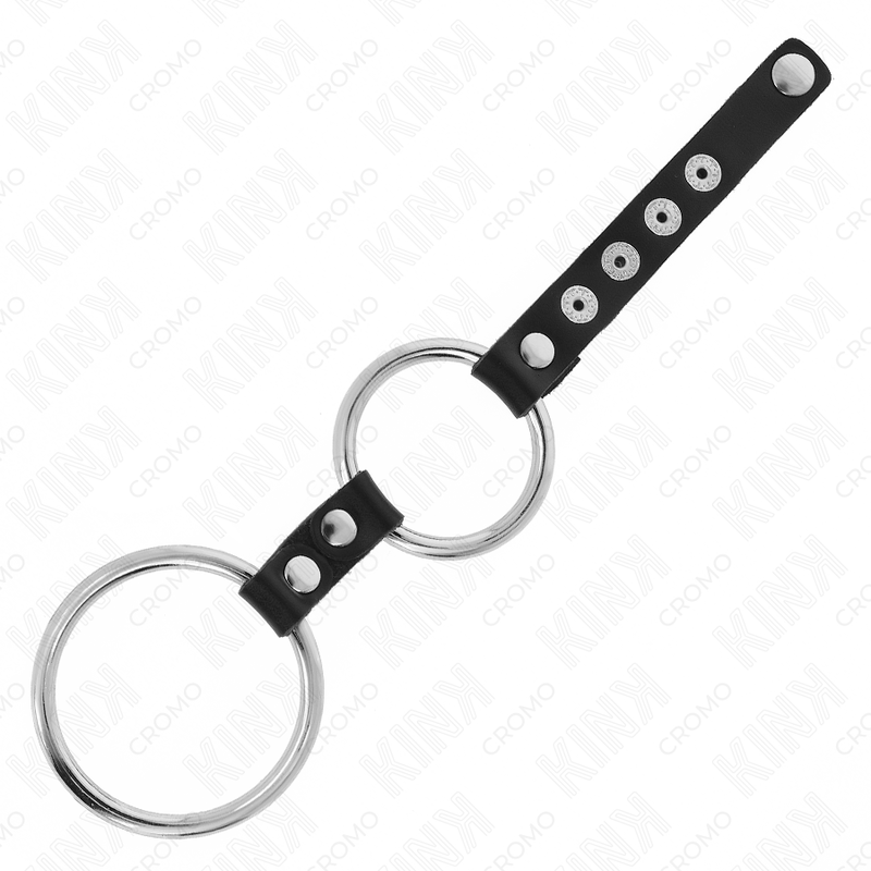 KINK - ANEL DUPLO EM METAL PARA PÊNIS DE 3,8 CM A 5 CM LIGADO COM COURO