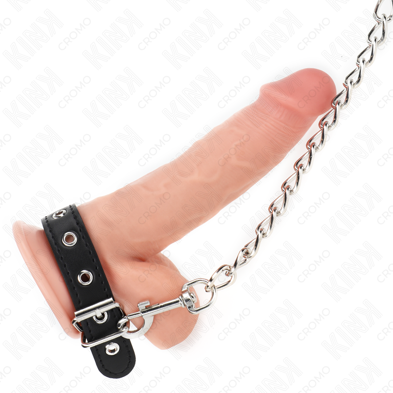 KINK - ANILLO DE CUERO PARA EL PENE CON CORREA DE 21,5 X 2 CM Y CADENA DE METAL DE 60 CM