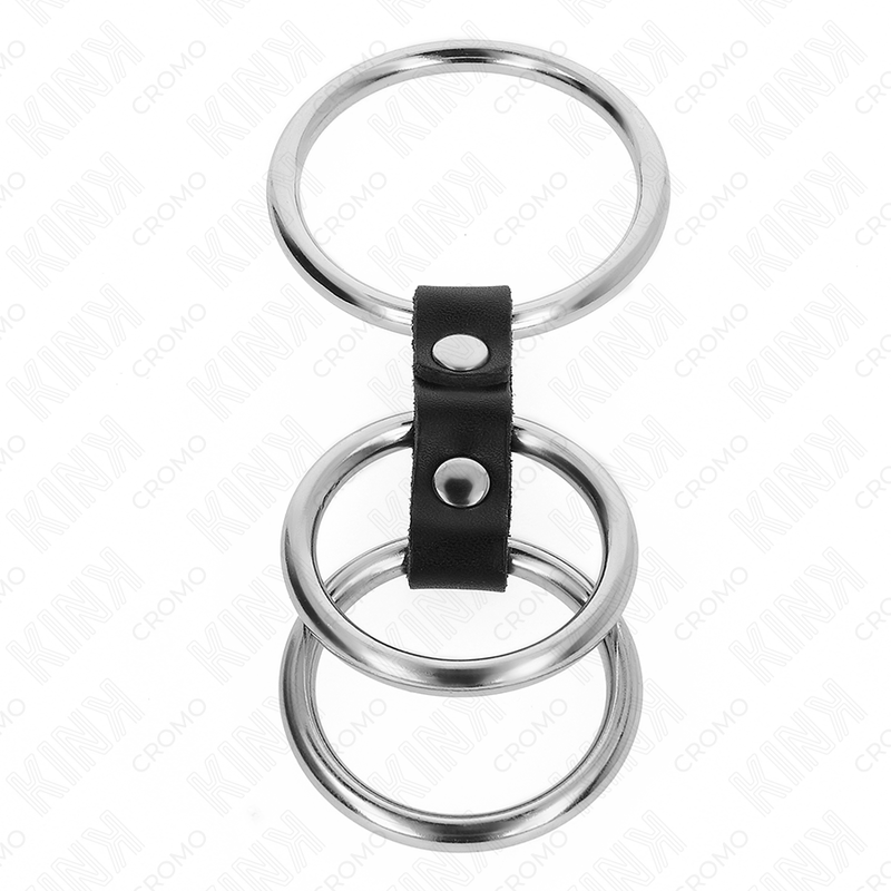 KINK - ANEL PENIANO TRIPLO EM METAL DE 3,7 CM A 5 CM LIGADO COM COURO