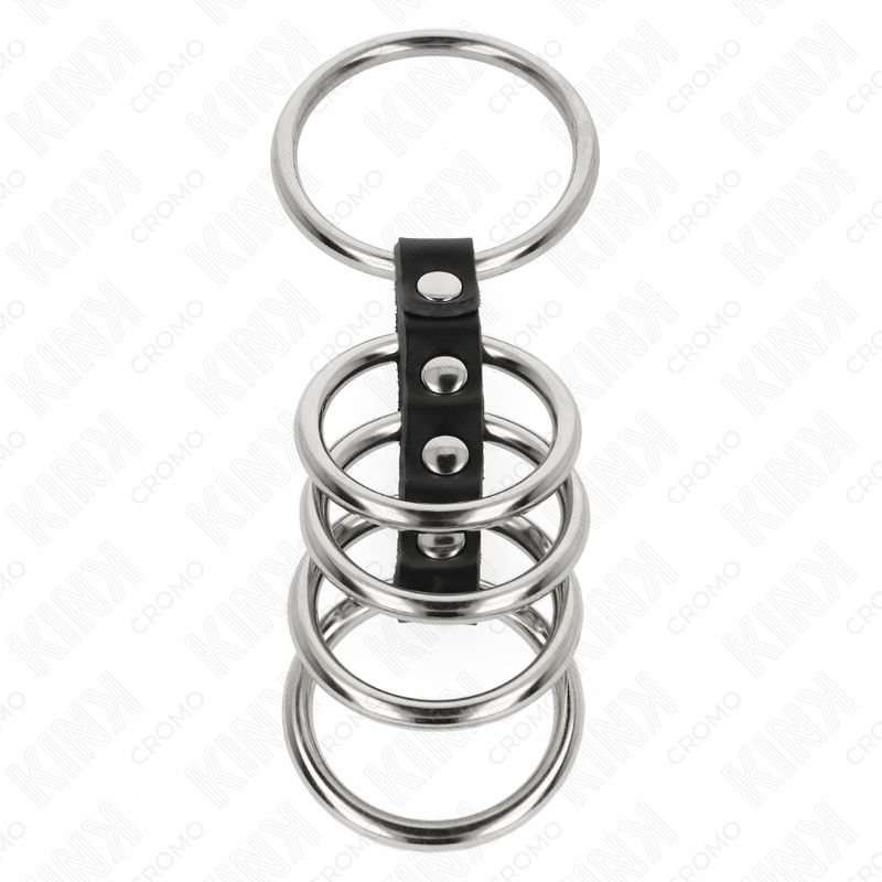 KINK - 5 ANILLOS PARA EL PENE DE 3,7 CM A 5 CM DE METAL CONECTADOS POR CUERO