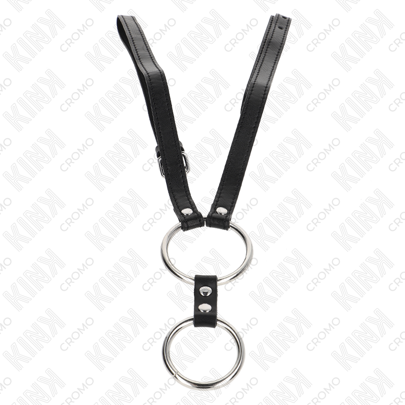 KINK - ANILLO DOBLE DE METAL PARA EL PENE DE 3,8 CM A 5 CM CON CINTURÓN DE CUERO 112 CM
