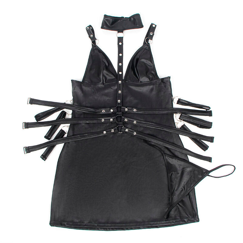 SUBBLIME - 954406 VESTIDO EM COURO COM ESTILO BONDAGE PRETO TAMANHO S/M