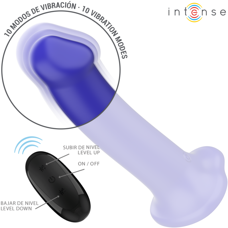 Vibrador Victoria Intenso com Ventosa, 10 Vibrações, Azul Escuro, Comando
