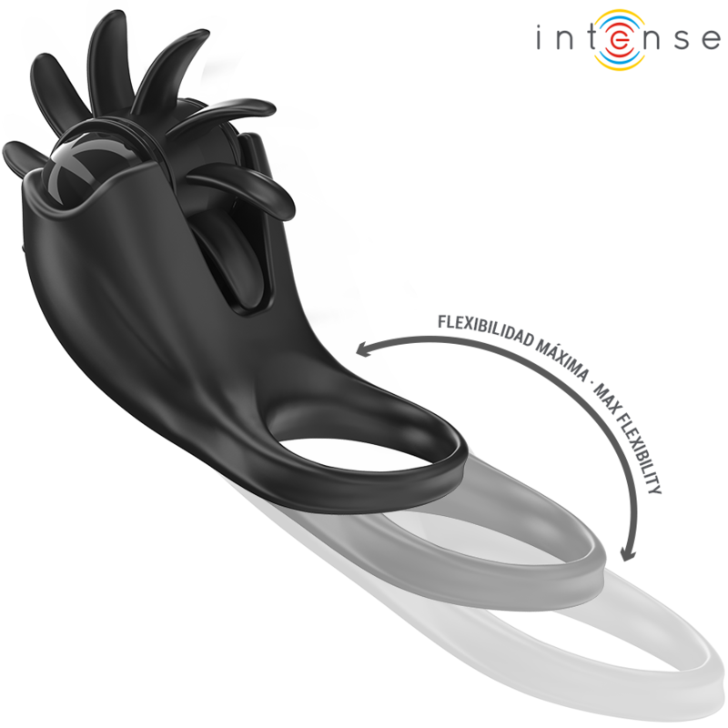 INTENSE - ANILLO VIBRADOR MABEL 10 VIBRACIONES CON ESTIMULADOR DE CLÍTORIS NEGRO