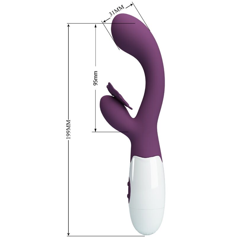PRETTY LOVE - VIBRADOR CONEJO BUTTERFLY KISS Y ESTIMULADOR DEL PUNTO G MORADO