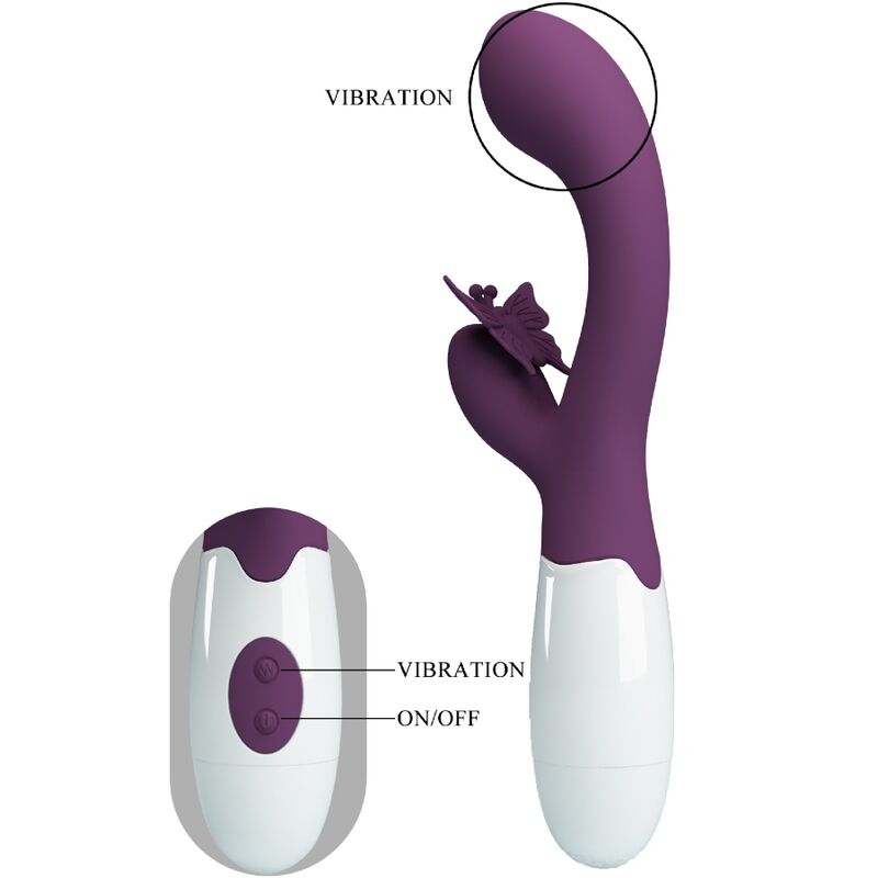 PRETTY LOVE - VIBRADOR CONEJO BUTTERFLY KISS Y ESTIMULADOR DEL PUNTO G MORADO