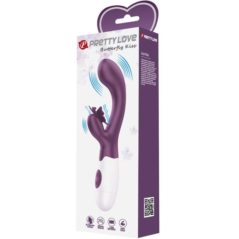 PRETTY LOVE - VIBRADOR CONEJO BUTTERFLY KISS Y ESTIMULADOR DEL PUNTO G MORADO