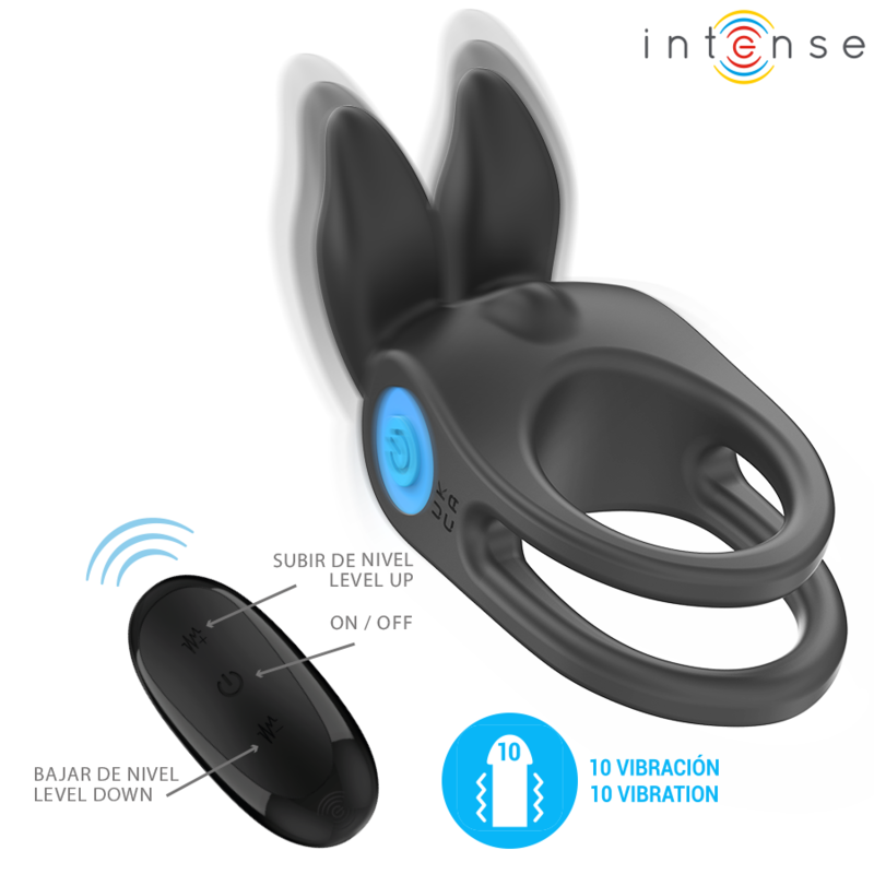INTENSE - SAM VIBRADOR DOBLE ANILLO PARA EL PENE 10 VIBRACIONES NEGRO