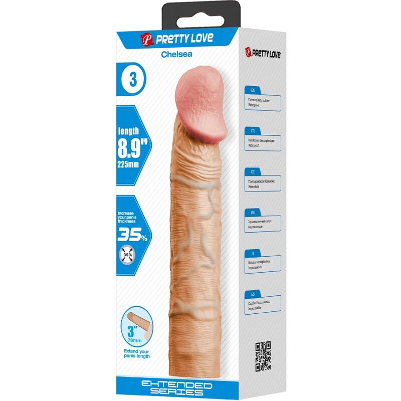 PRETTY LOVE - CAPA PARA PÊNIS CHELSEA COM EXTENSÃO DE 7,6 CM EM FORMATO DE CARNE