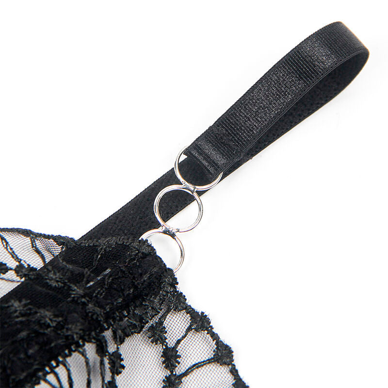 SUBBLIME - 955212 Body transparente com renda preta vazada, tamanho S/M