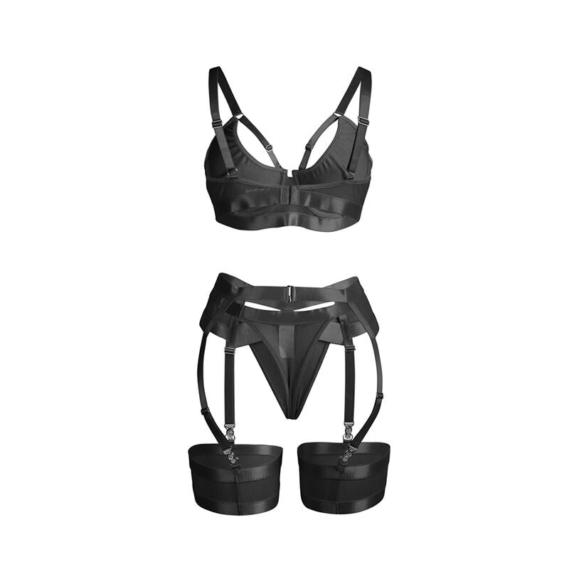 SUBBLIME - 955243 BLACK BONDAGE BRA WITH GARTER SET L/XL