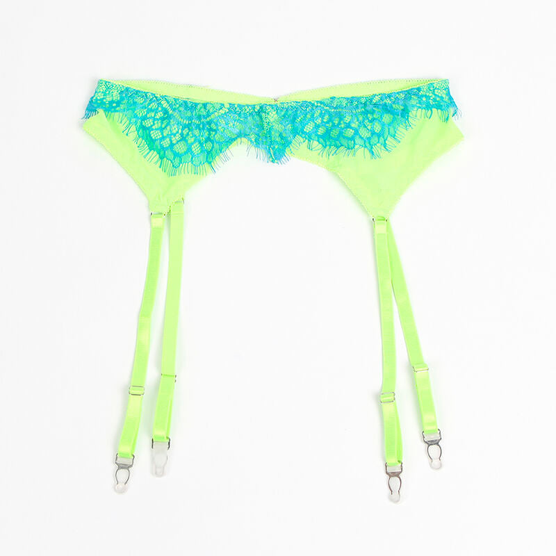 SUBBLIME - 955311 SET OF BRA WITH LACE AND GARTER LINES GREEN AND BLUE S/M