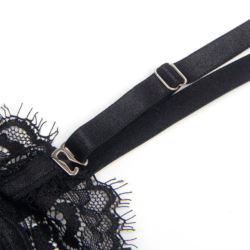 SUBBLIME - 955496 Body em renda com laços e ligas, preto, tamanho S/M