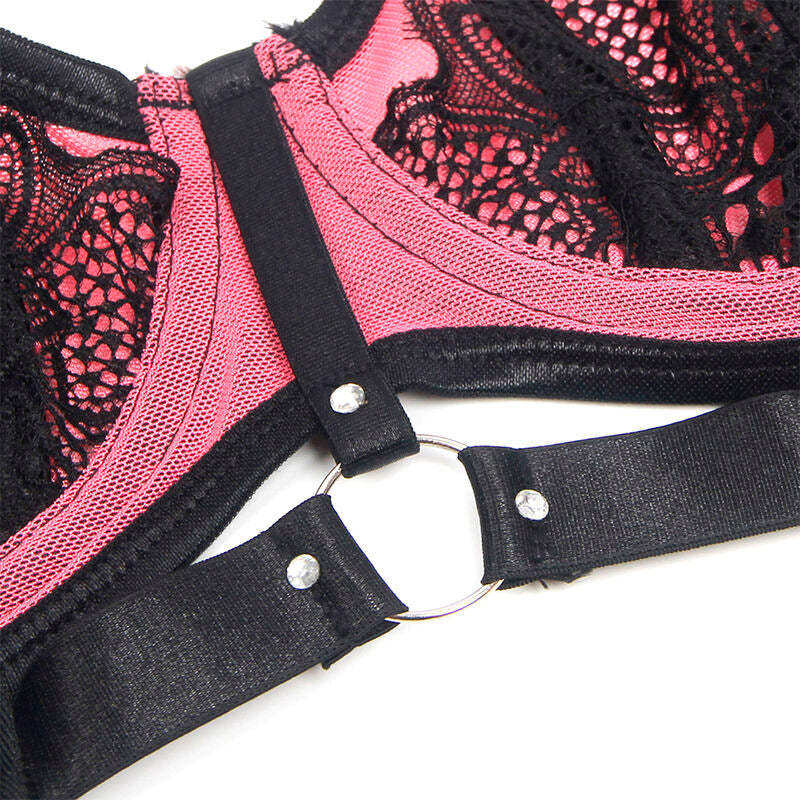 SUBBLIME - 955588 PINK PATENT LEATHER MESH ZIPPER BRA SET L/XL