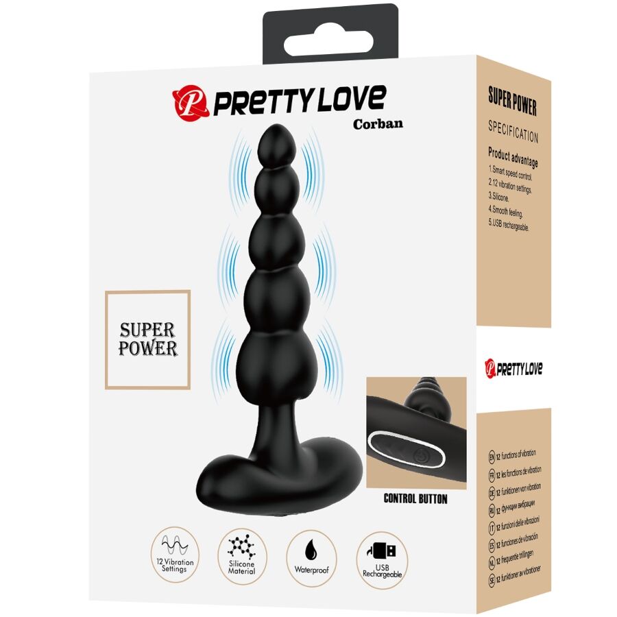 PRETTY LOVE - VIBRADOR ANAL CORBAN 10 VIBRAÇÕES PRETO