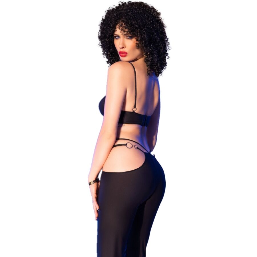 CHILIROSE - CR 4851 BLACK TOP AND LEGGINGS SET WITH GOLDEN ACCESSORIES M