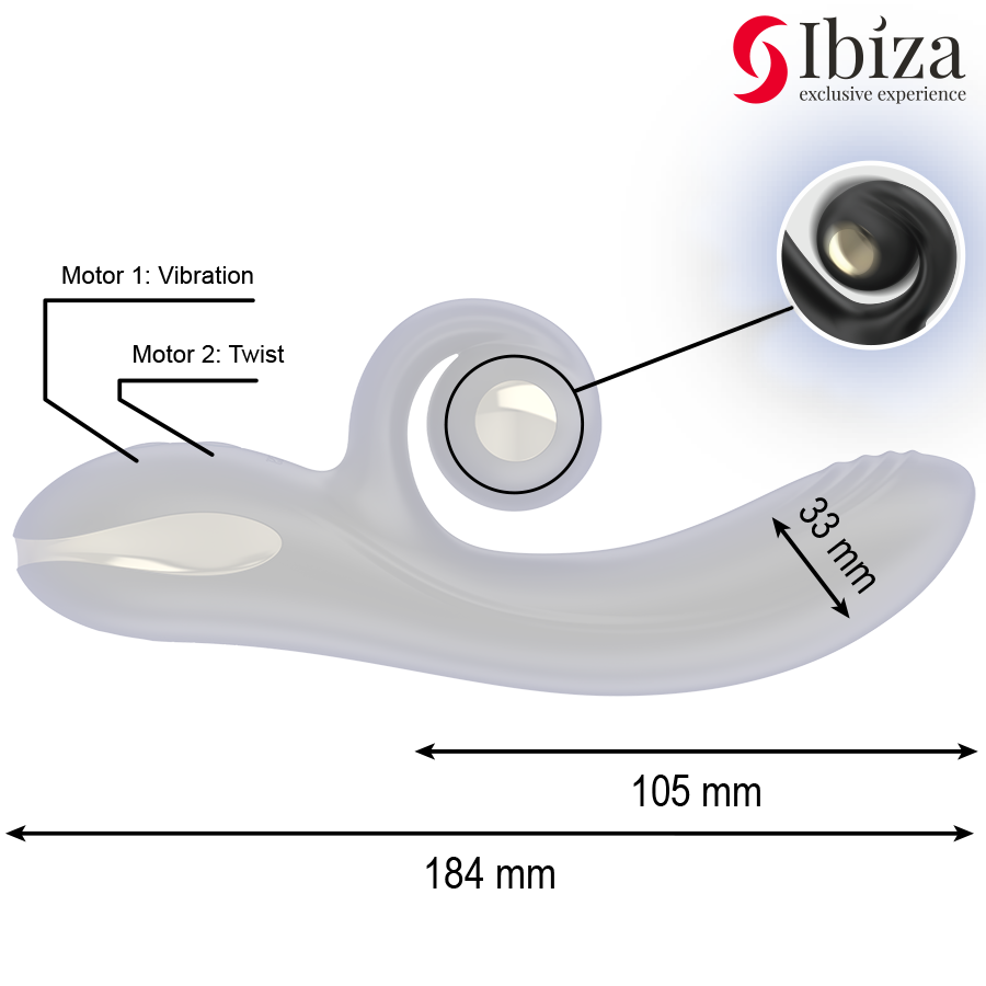 IBIZA - TWISTER VIBRATOR WITH CURVE STIMULATOR AND VIBRO-ROTATION