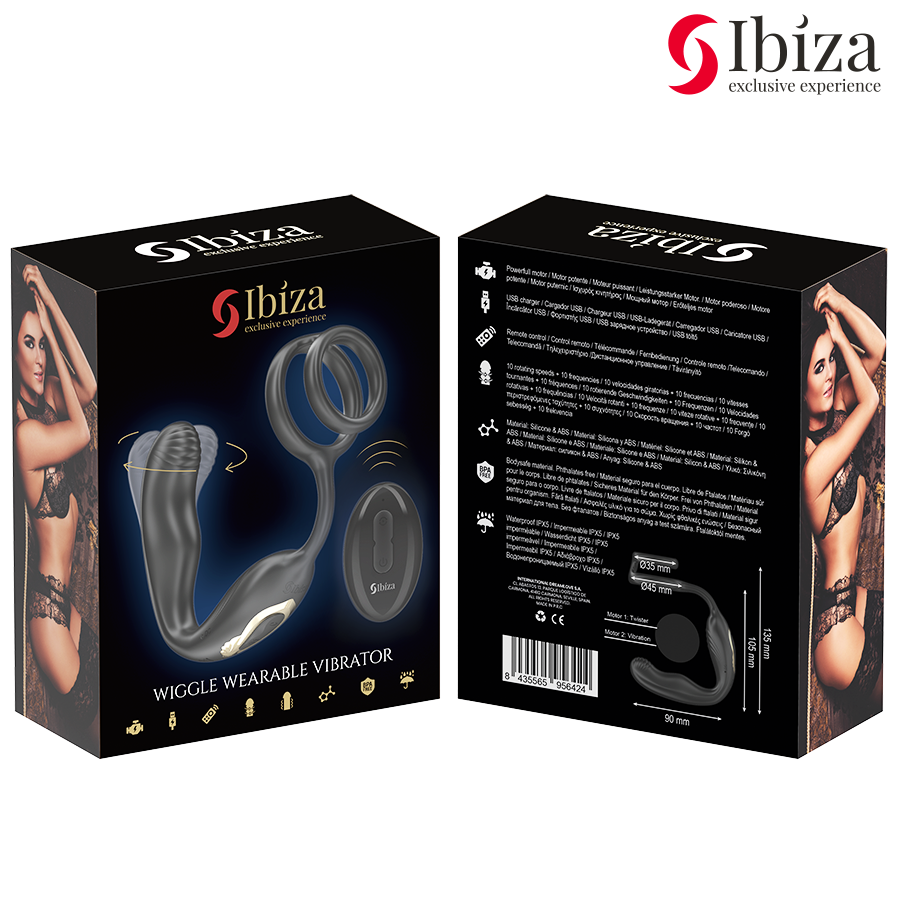 IBIZA - WIGGLE REMOTE CONTROLLED ROTATING ANAL PLUG WITH PERINEAL VIBRATION AND PENIS ENHANCING RINGS