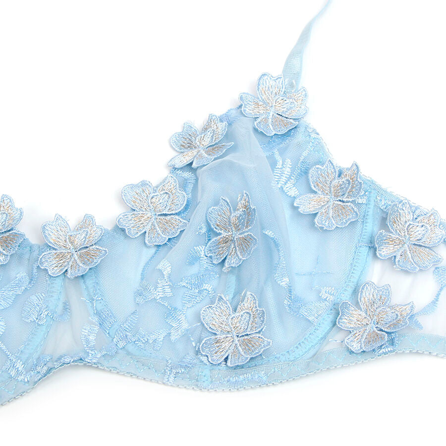SUBBLIME - 957636 FLOWER EMBROIDERED BRA AND PANTIES SET SKY BLUE L/XL