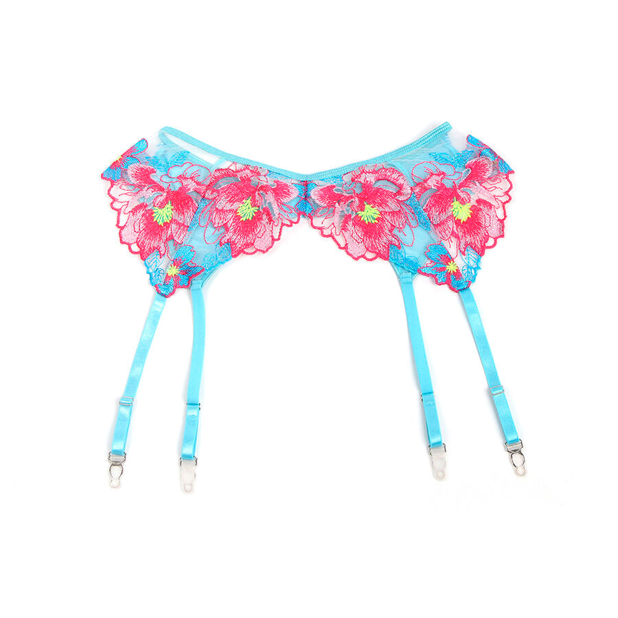 SUBBLIME - 957650 FLOWER EMBROIDERED BRA AND GARTER BELT SET PINK L/XL