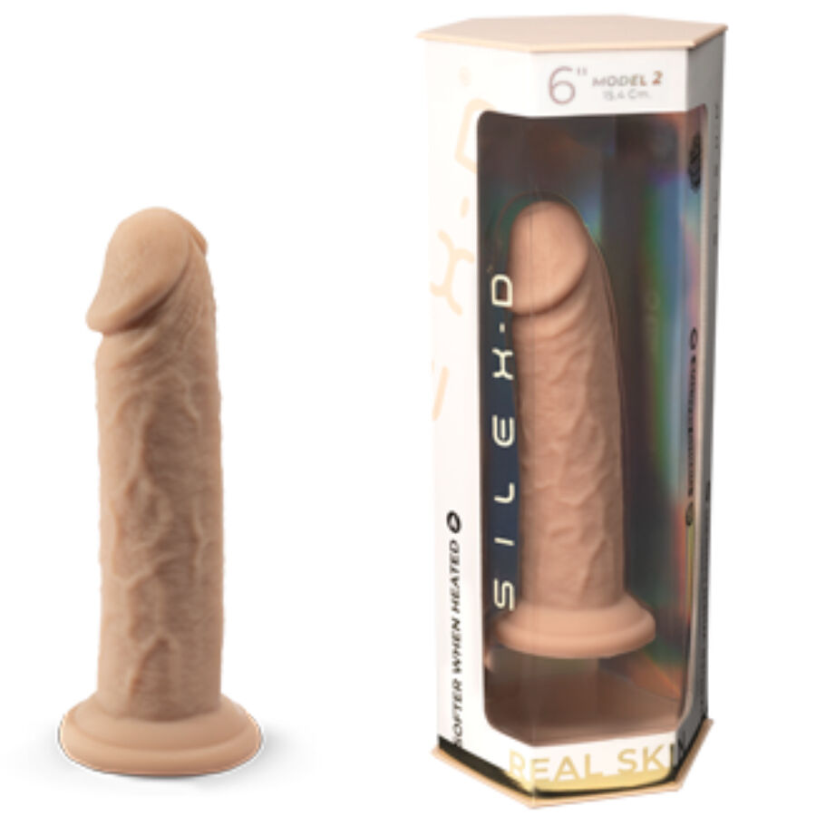SILEXD - Pénis realista modelo 2 em silicone termorreativo premium, 15,4 cm
