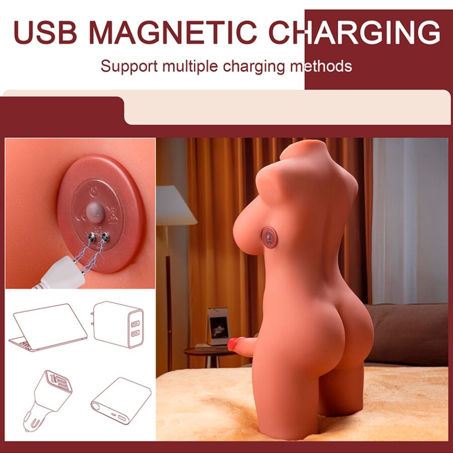 XISE - MIAH LADY BOY TORSO FEMENINO CON DILDO CON VIBRACIÓN Y EMPUJE 55 CM