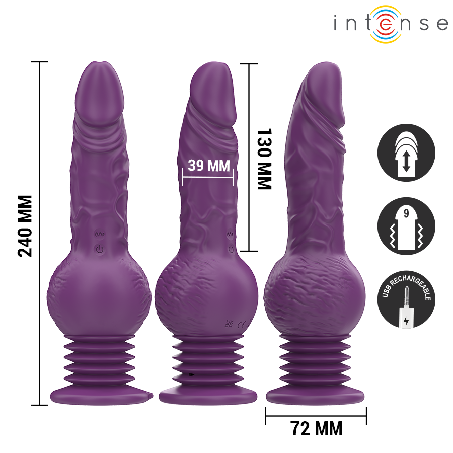INTENSE - VIBRADOR MULTIFUNCIÓN TATUM CON VIBRACIÓN ARRIBA Y ABAJO 24 CM MORADO