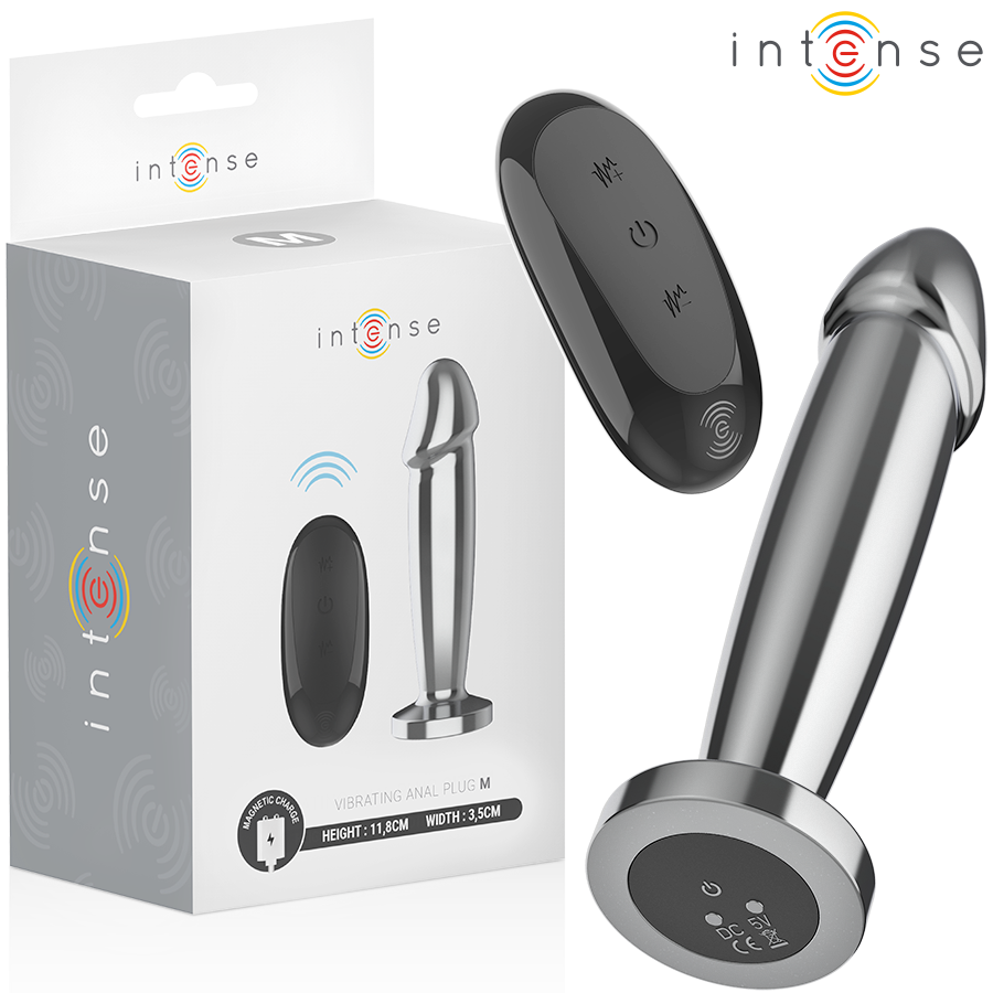 INTENSE - PLUG ANAL COM 10 VIBRAÇÕES, DILDO DE METAL COM CONTROLO REMOTO M