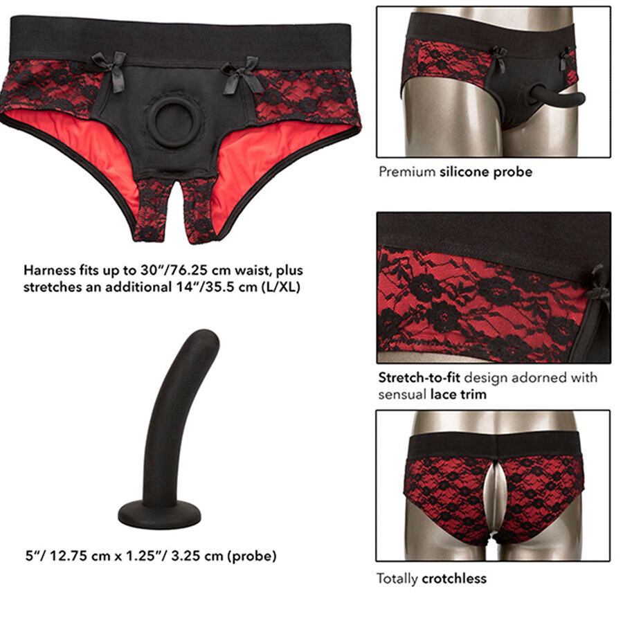 CALEXOTICS - CONJUNTO SCANDAL DE BRAGUITAS SIN ENTREPIERNA CON DILDO TALLA L/XL