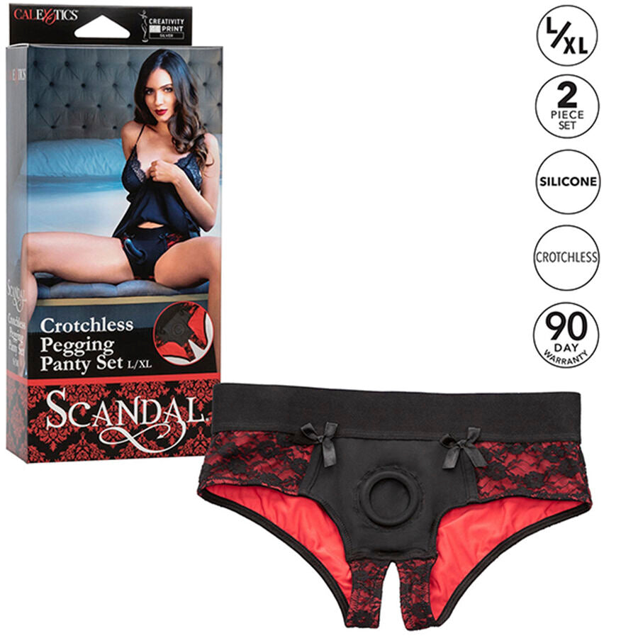 CALEXOTICS - CONJUNTO SCANDAL DE BRAGUITAS SIN ENTREPIERNA CON DILDO TALLA L/XL