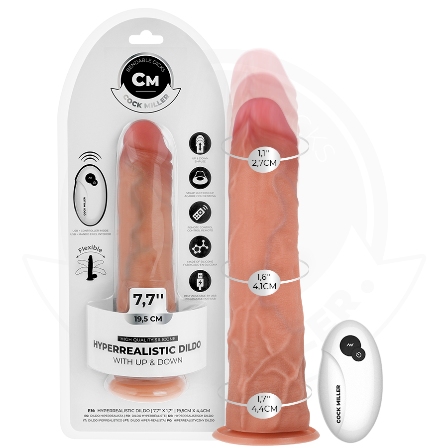 COCK MILLER - HYPER-REALISTIC DILDO WITH SUCTION CUP AND THRUSTING WITH REMOTE CONTROL 19.5 CM