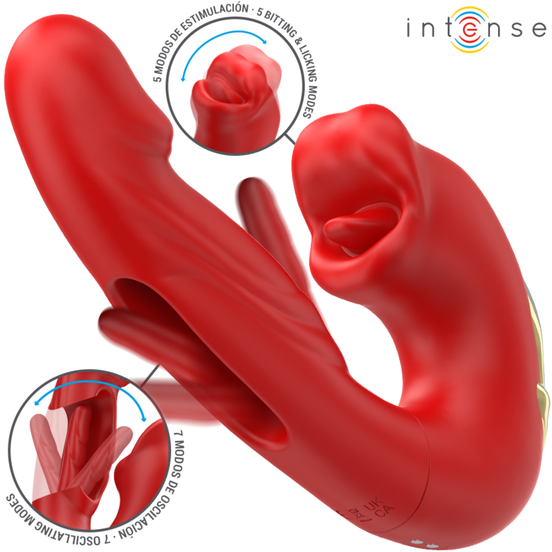 INTENSE - NATHY VIBRADOR DUPLO COM ESTIMULADOR BOCAL MULTIFUNCIONAL VERMELHO