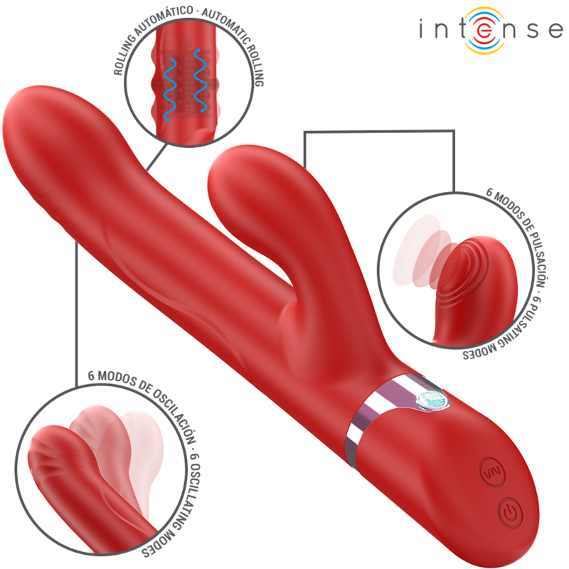 INTENSE - VIBRADOR MULTIFUNCIONAL LELE ROTATIVO, OSCILAÇÃO E ESTIMULAÇÃO VERMELHO