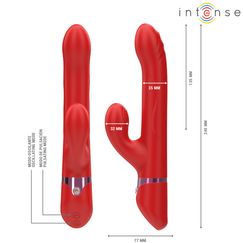 INTENSE - VIBRADOR MULTIFUNCIONAL LELE ROTATIVO, OSCILAÇÃO E ESTIMULAÇÃO VERMELHO