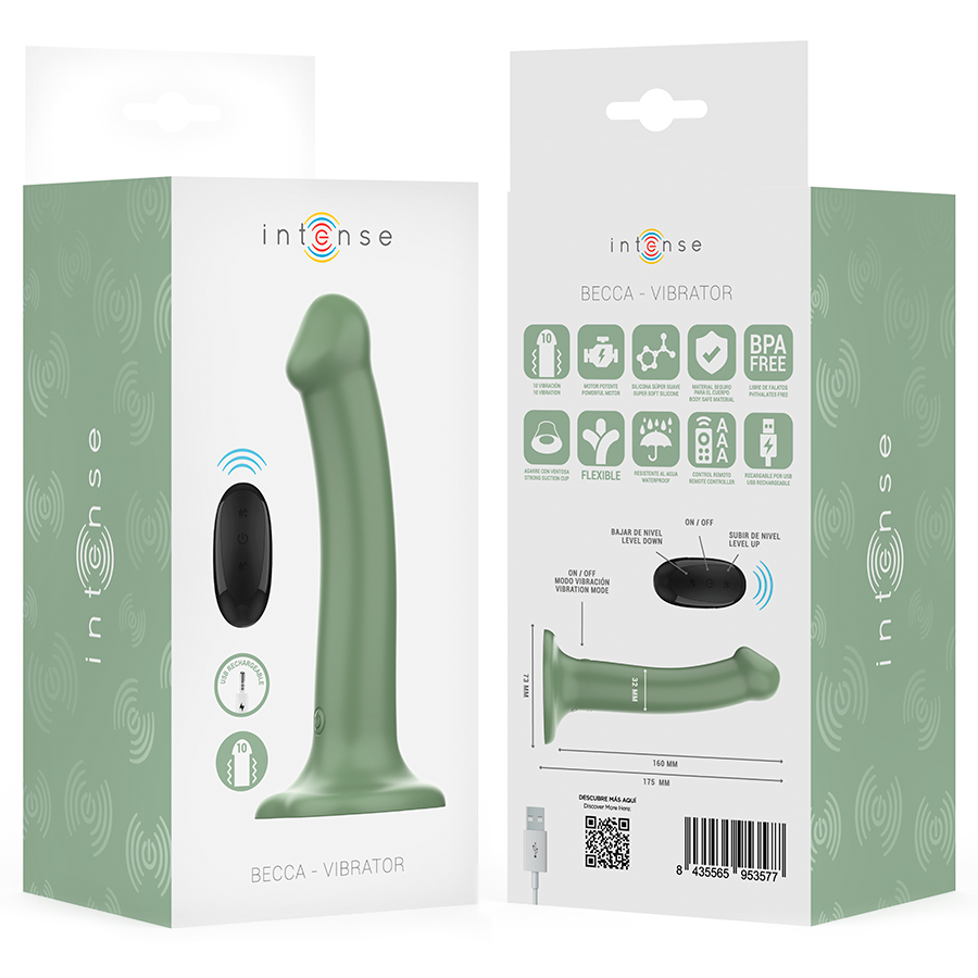 INTENSE - BECCA VIBRATOR WITH SUCTION CUP 10 VIBRATIONS GREEN REMOTE CONTROL