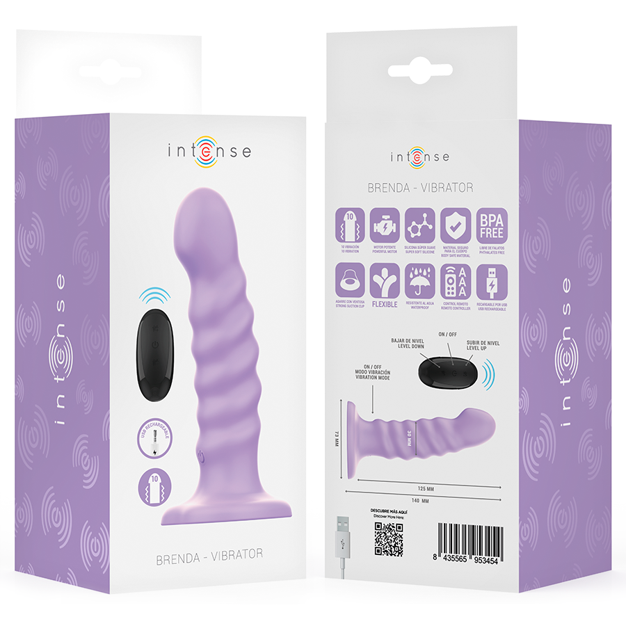 INTENSE - BRENDA VIBRATOR SIZE M SPIRAL DESIGN 10 VIBRATIONS PURPLE REMOTE CONTROL
