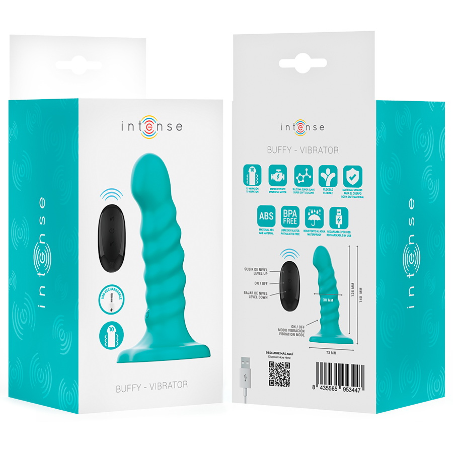 INTENSE - BUFFY VIBRATOR SIZE S SPIRAL DESIGN 10 VIBRATIONS BLUE REMOTE CONTROL