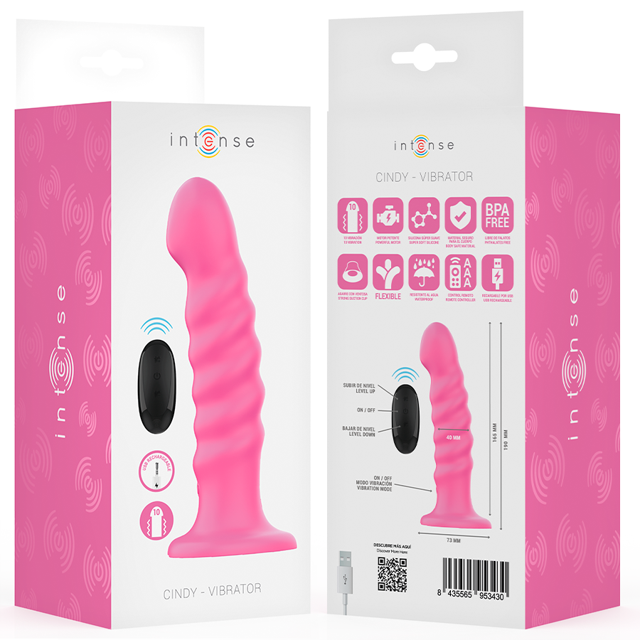 INTENSE - CINDY VIBRATOR SIZE L SPIRAL DESIGN 10 VIBRATIONS PINK REMOTE CONTROL