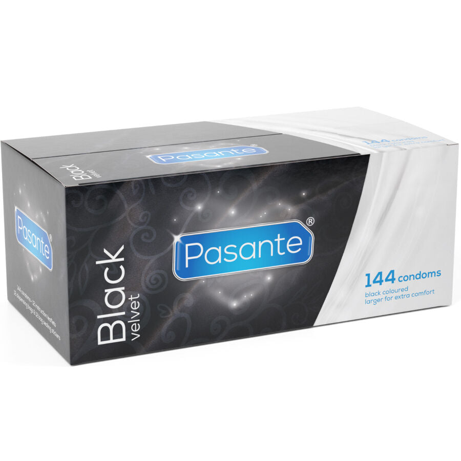 Box of Pasante Black velvet condoms available for quick delivery 