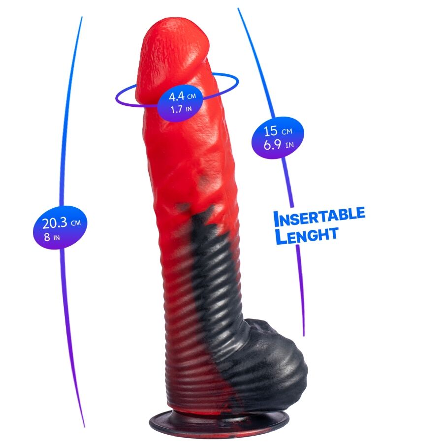 SILEXD - DEVIL DILDO FANTASY LIQUID SILICONE THERMOREACTIVE RED BLACK 20.3 CM