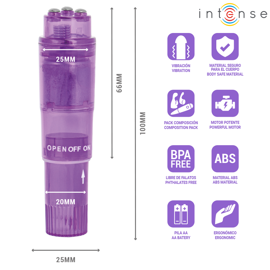 INTENSE - KURT MINI MASSAGER WITH 4 INTERCHANGEABLE HEADS PURPLE