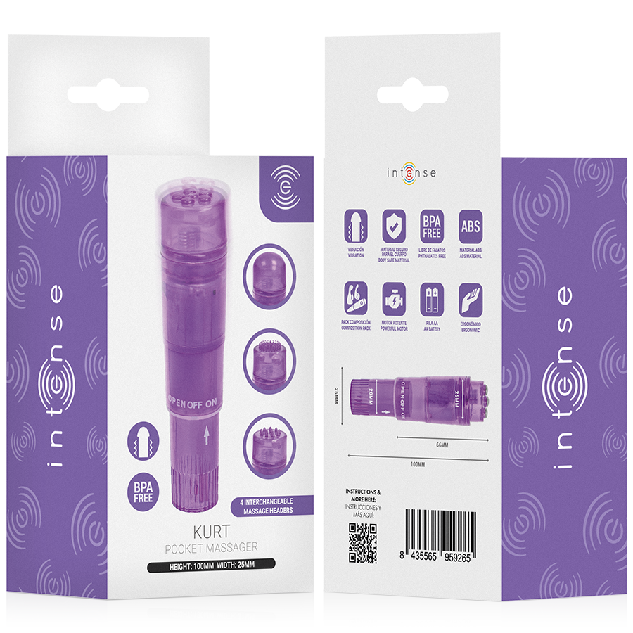INTENSE - KURT MINI MASSAGER WITH 4 INTERCHANGEABLE HEADS PURPLE