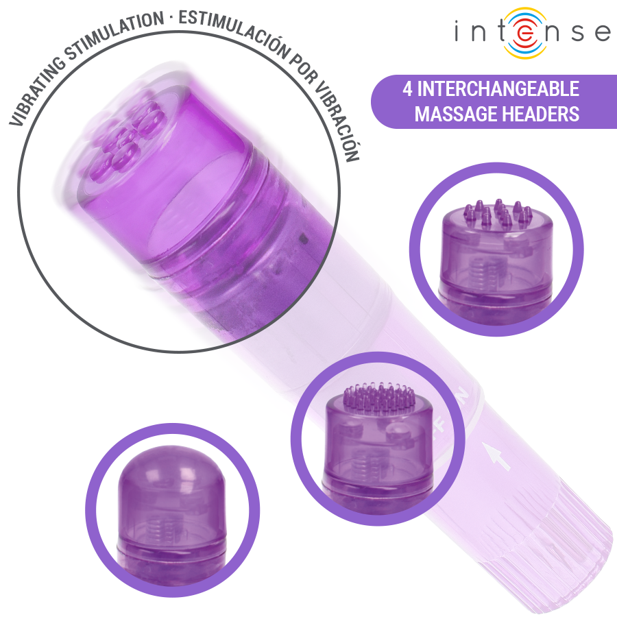 INTENSE - KURT MINI MASSAGER WITH 4 INTERCHANGEABLE HEADS PURPLE