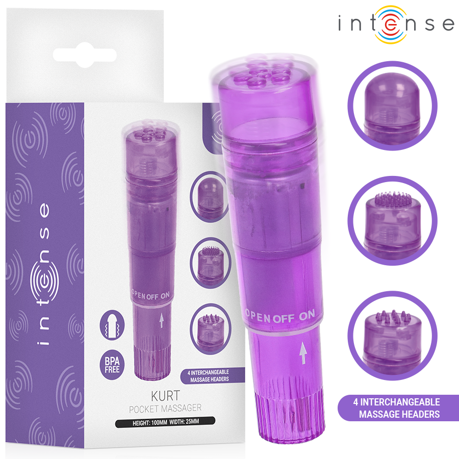 INTENSE - KURT MINI MASSAGER WITH 4 INTERCHANGEABLE HEADS PURPLE