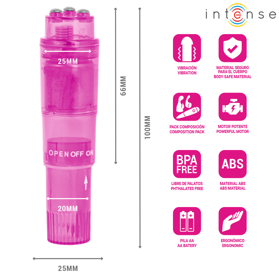 INTENSE - KURT MINI MASSAGER WITH 4 INTERCHANGEABLE HEADS PINK