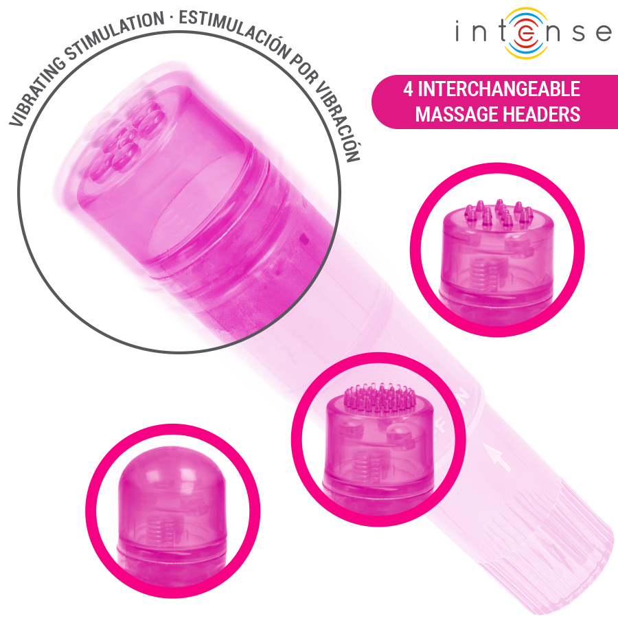 INTENSE - KURT MINI MASSAGER WITH 4 INTERCHANGEABLE HEADS PINK