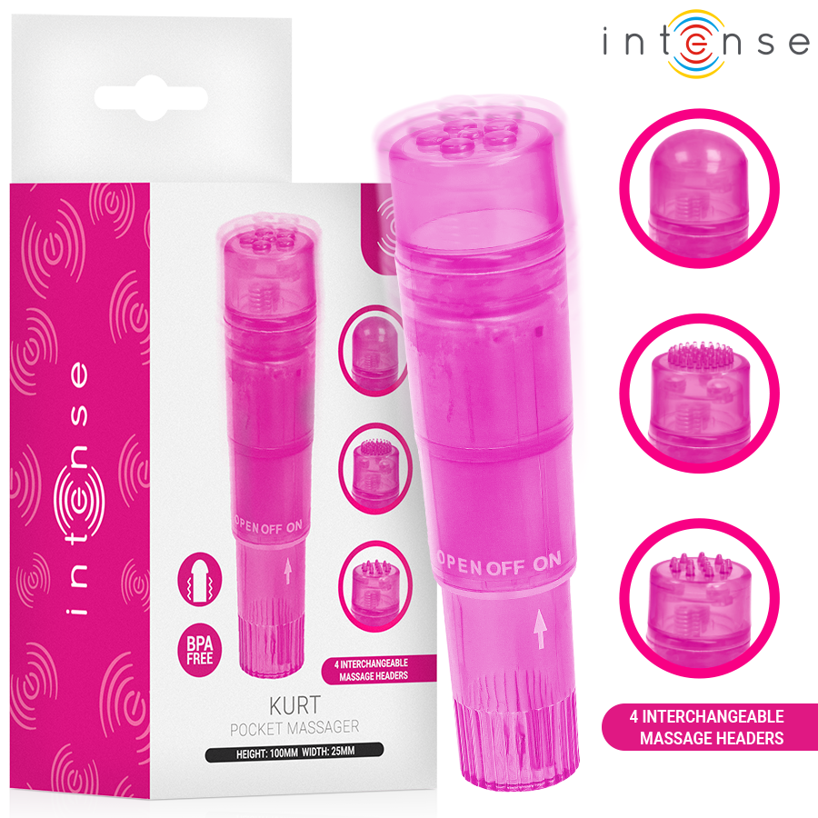 INTENSE - KURT MINI MASSAGER WITH 4 INTERCHANGEABLE HEADS PINK