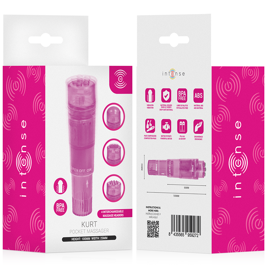 INTENSE - KURT MINI MASSAGER WITH 4 INTERCHANGEABLE HEADS PINK