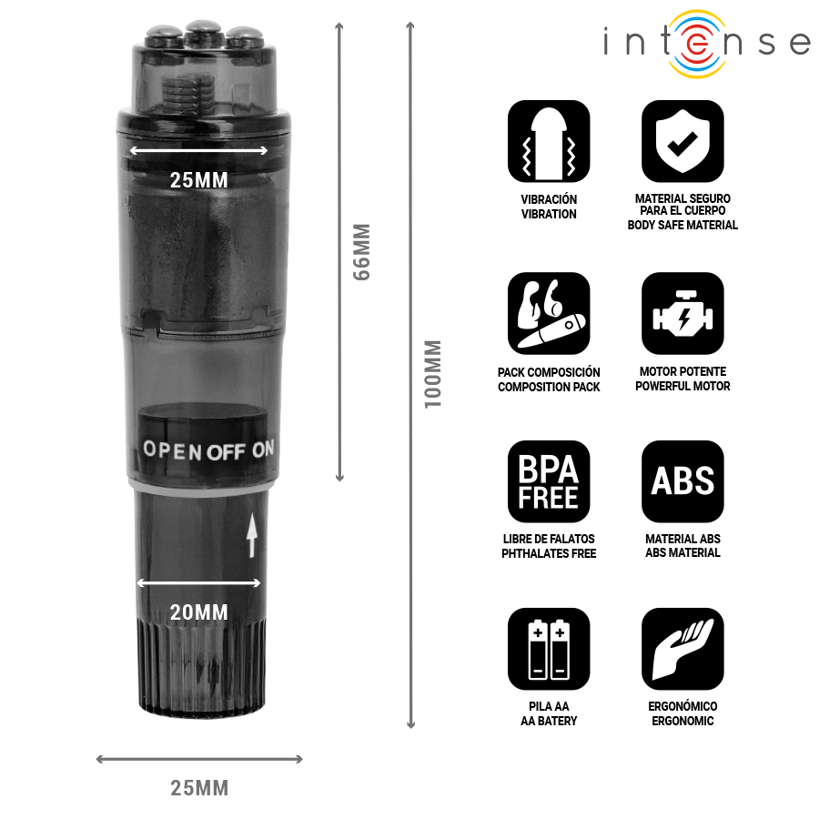 INTENSE - KURT MINI MASSAGER WITH 4 INTERCHANGEABLE HEADS BLACK