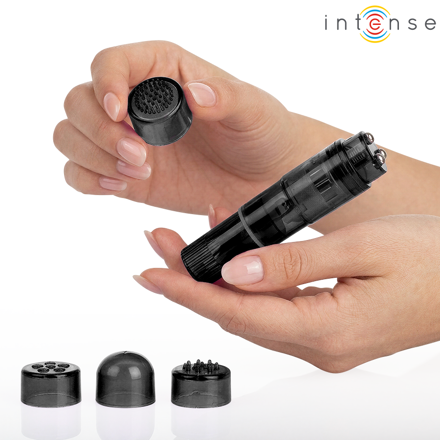 INTENSE - KURT MINI MASSAGER WITH 4 INTERCHANGEABLE HEADS BLACK